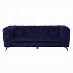 90" Blue Velvet Chesterfield Sofa With Silver Legs