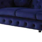 90" Blue Velvet Chesterfield Sofa With Silver Legs
