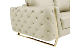 90" Beige Italian Leather Sofa With Gold Legs