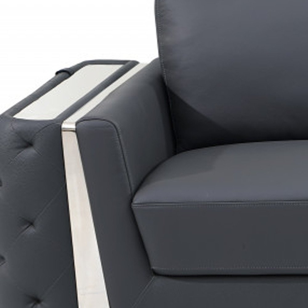 90" Beige Italian Leather Sofa With Gold Legs