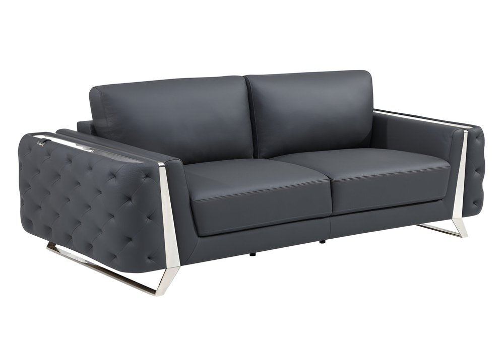 90" Beige Italian Leather Sofa With Gold Legs