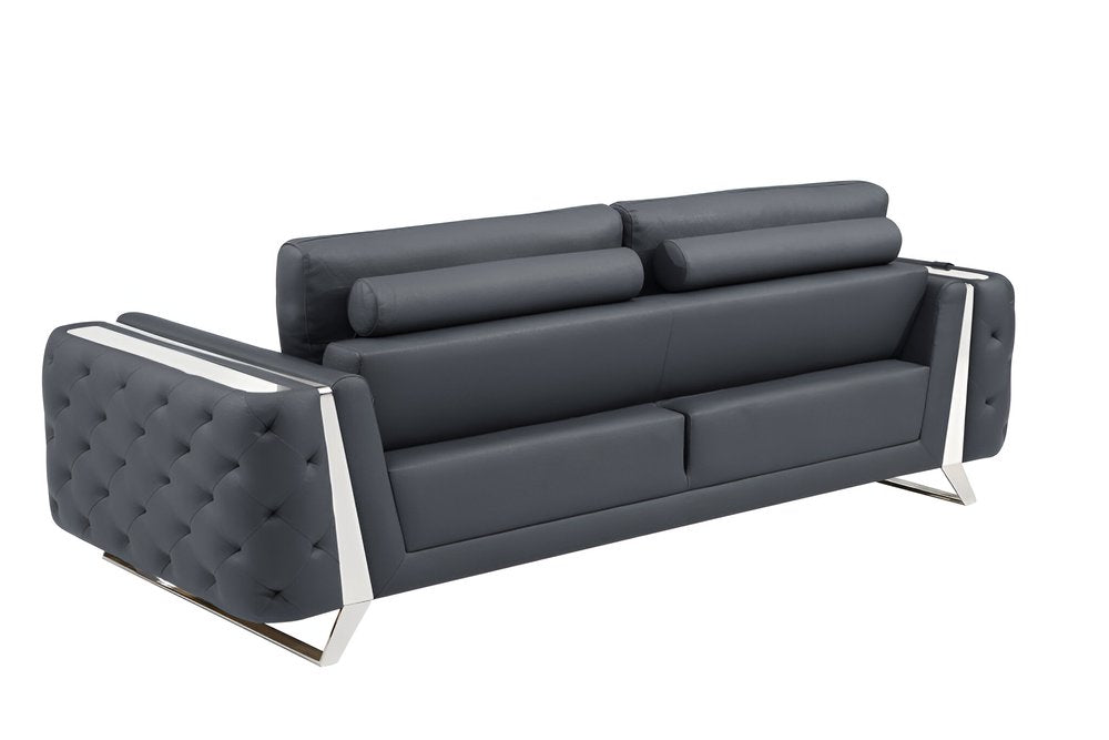 90" Beige Italian Leather Sofa With Gold Legs