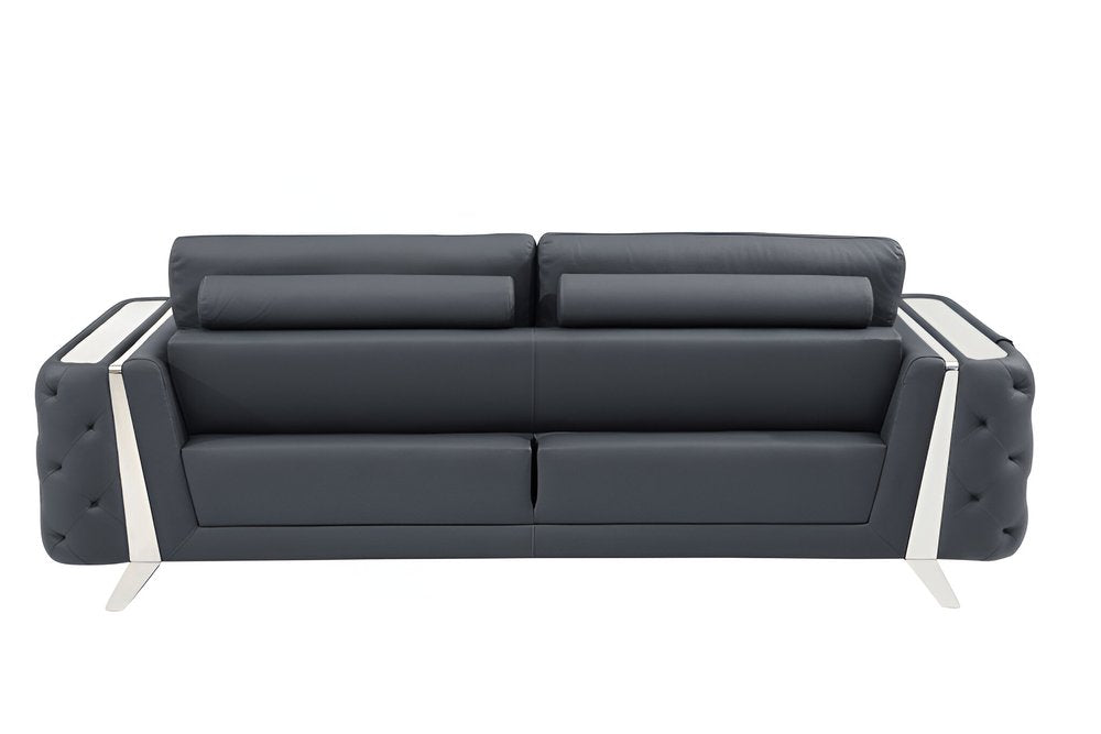 90" Beige Italian Leather Sofa With Gold Legs