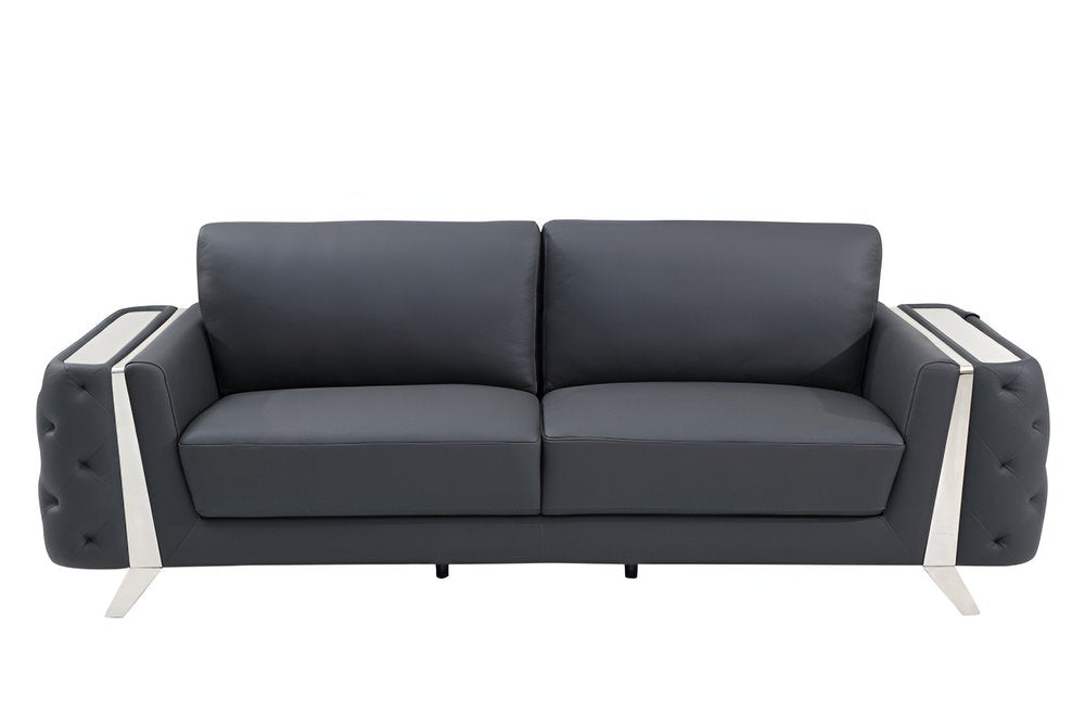 90" Beige Italian Leather Sofa With Gold Legs