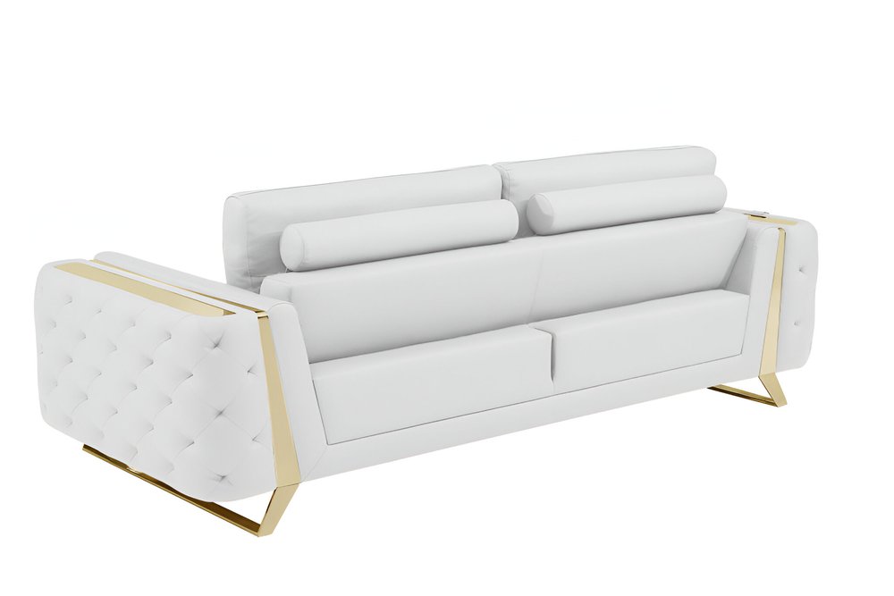 90" Beige Italian Leather Sofa With Gold Legs