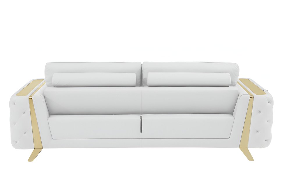 90" Beige Italian Leather Sofa With Gold Legs
