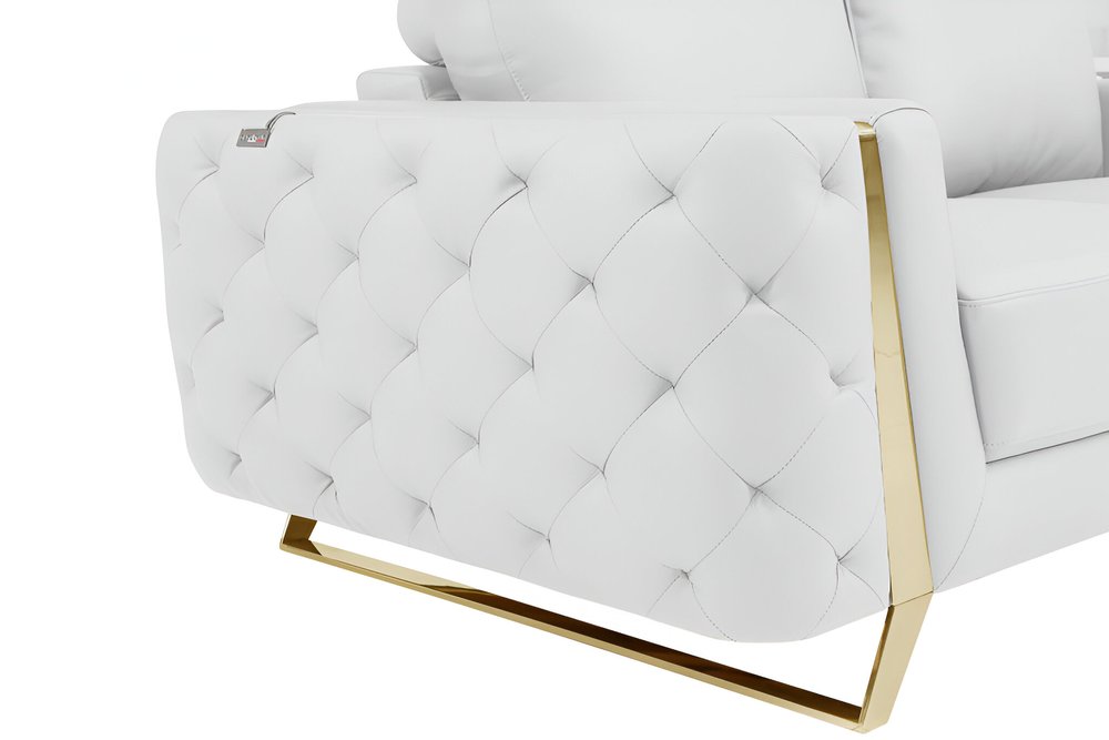 90" Beige Italian Leather Sofa With Gold Legs
