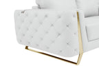 90" Beige Italian Leather Sofa With Gold Legs