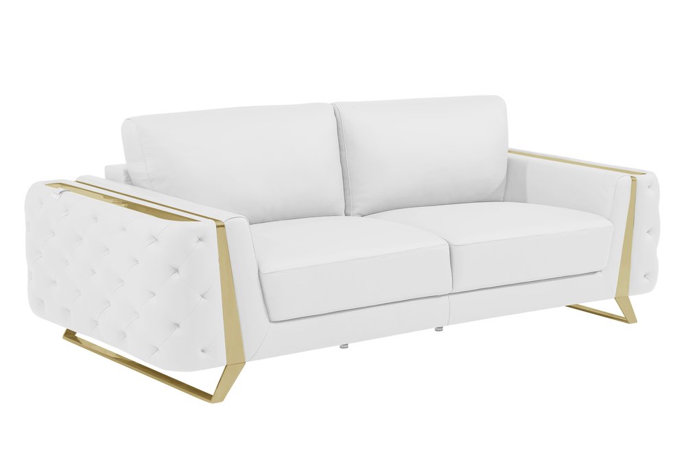 90" Beige Italian Leather Sofa With Gold Legs