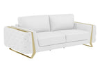 90" Beige Italian Leather Sofa With Gold Legs