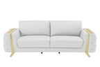 90" Beige Italian Leather Sofa With Gold Legs