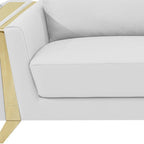 90" Beige Italian Leather Sofa With Gold Legs