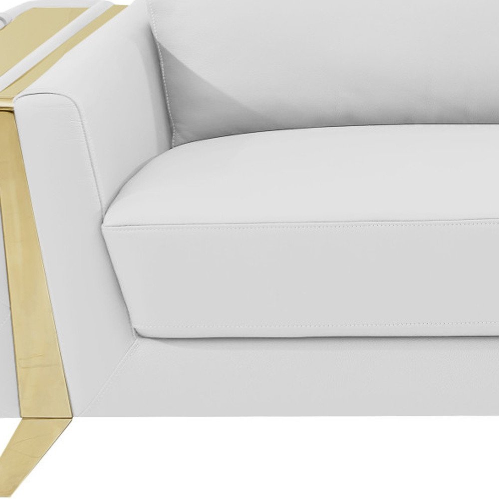 90" Beige Italian Leather Sofa With Gold Legs