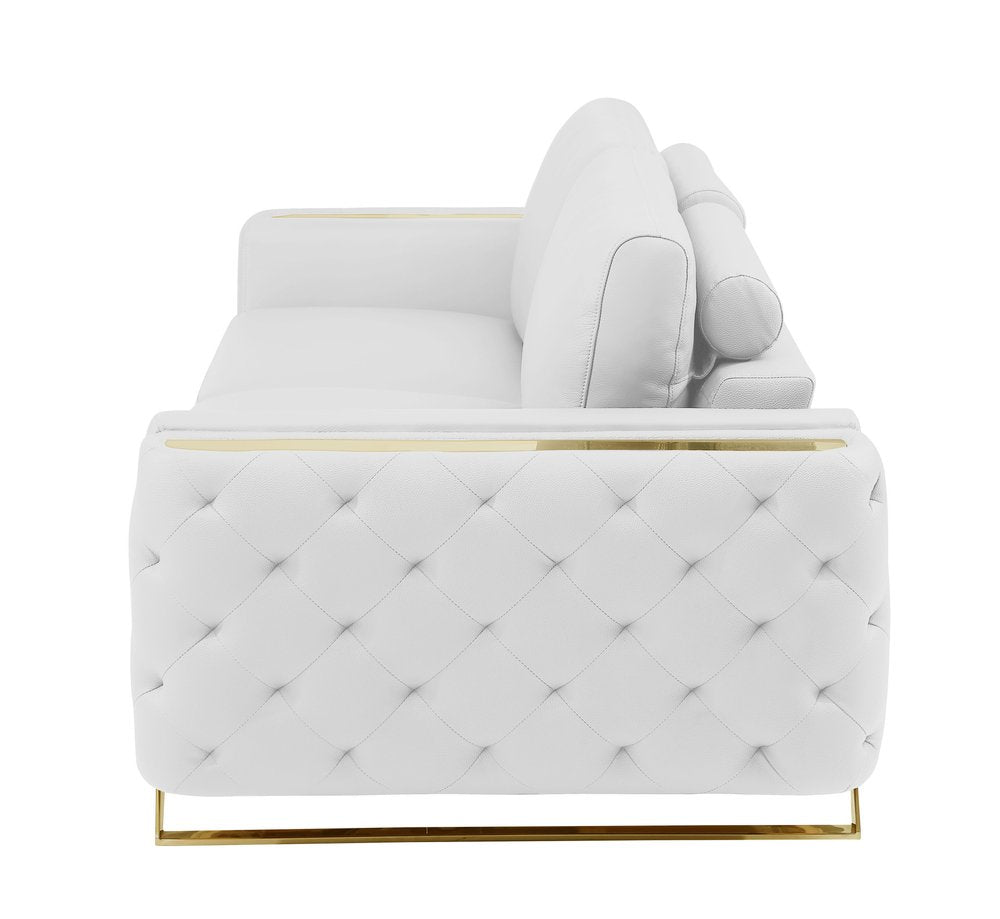 90" Beige Italian Leather Sofa With Gold Legs