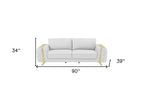 90" Beige Italian Leather Sofa With Gold Legs
