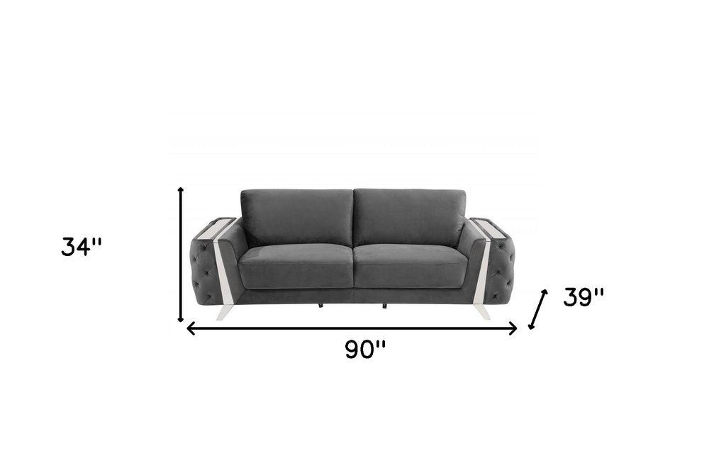 90" Beige Velvet Sofa With Gold Legs