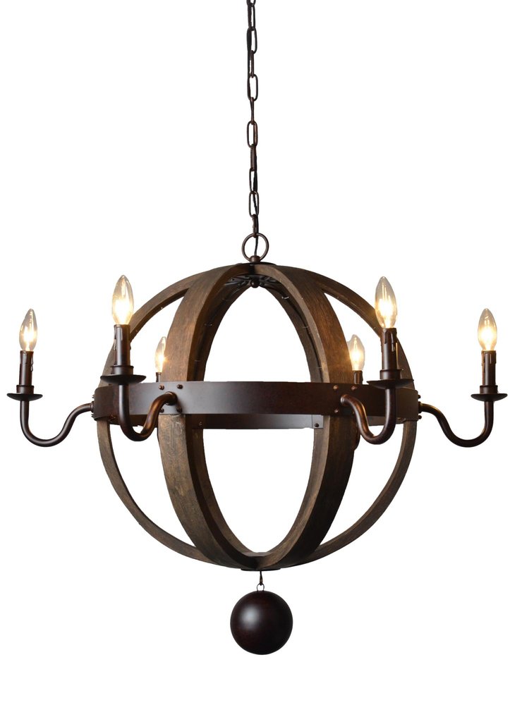 Brown Unique Statement Six Light Metal Chandelier