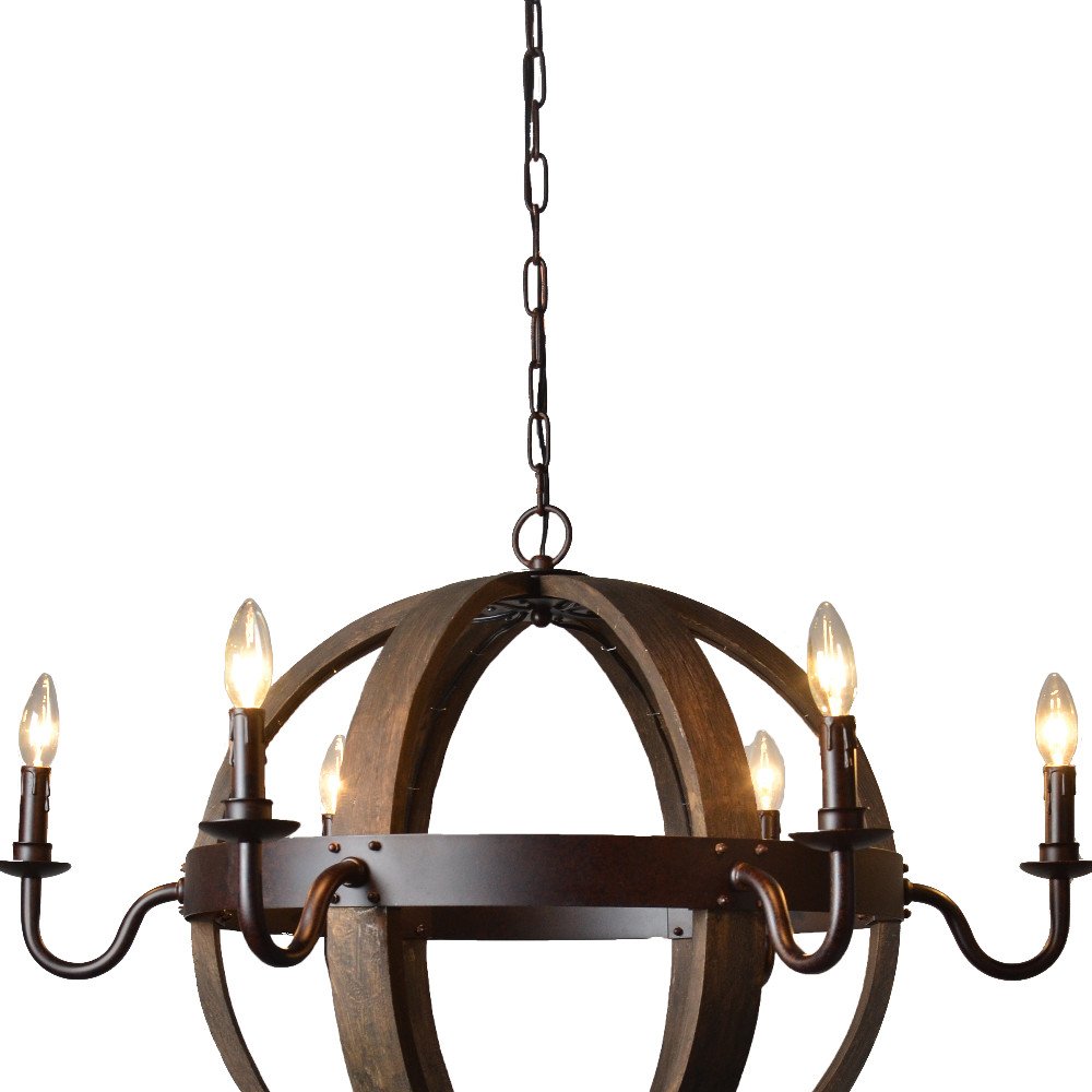 Brown Unique Statement Six Light Metal Chandelier