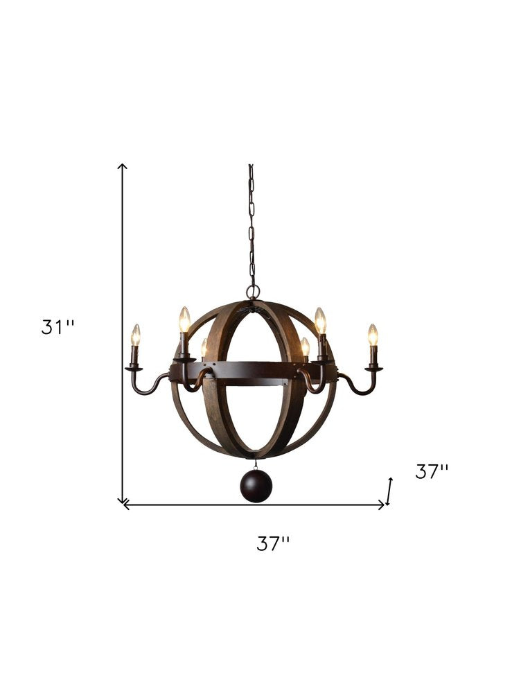 Brown Unique Statement Six Light Metal Chandelier