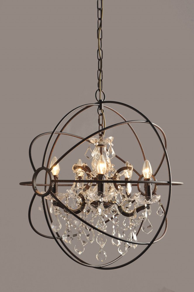 Bronze Unique Statement Five Light Metal Chandelier