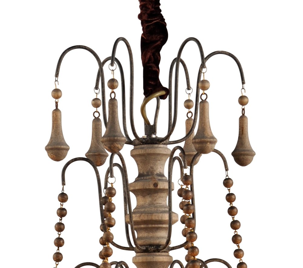 Brown Candle Style Six Light Wood Chandelier
