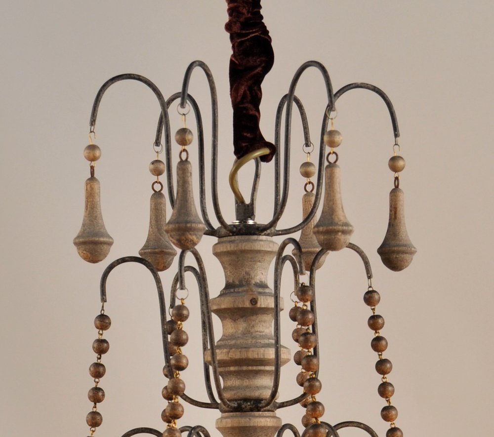 Brown Candle Style Six Light Wood Chandelier