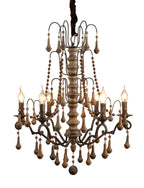 Brown Candle Style Six Light Wood Chandelier