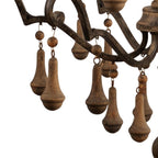 Brown Candle Style Six Light Wood Chandelier