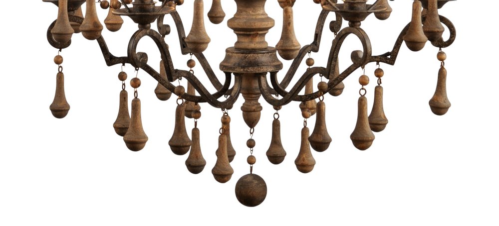 Brown Candle Style Six Light Wood Chandelier