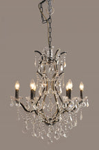 Black Candle Style Six Light Metal and Crystal Glass Chandelier