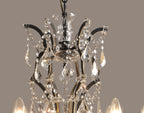 Black Candle Style Six Light Metal and Crystal Glass Chandelier