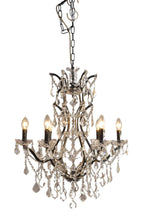 Black Candle Style Six Light Metal and Crystal Glass Chandelier