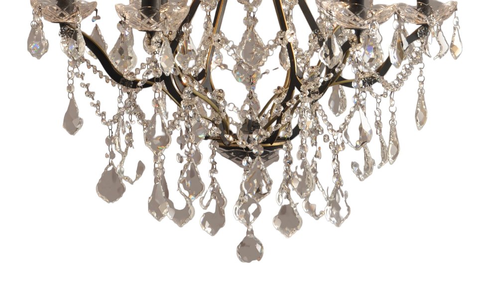 Black Candle Style Six Light Metal and Crystal Glass Chandelier