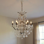 Black Candle Style Six Light Metal and Crystal Glass Chandelier