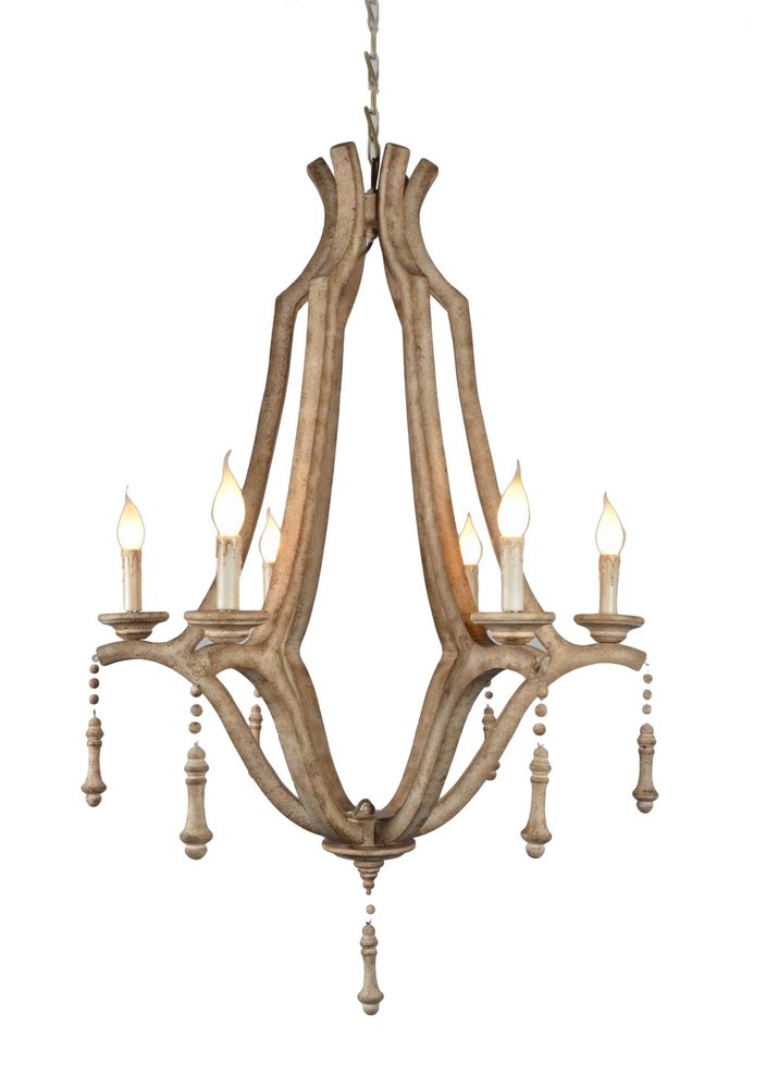 Brown Candle Style Six Light Metal Chandelier