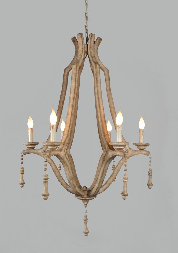 Brown Candle Style Six Light Metal Chandelier