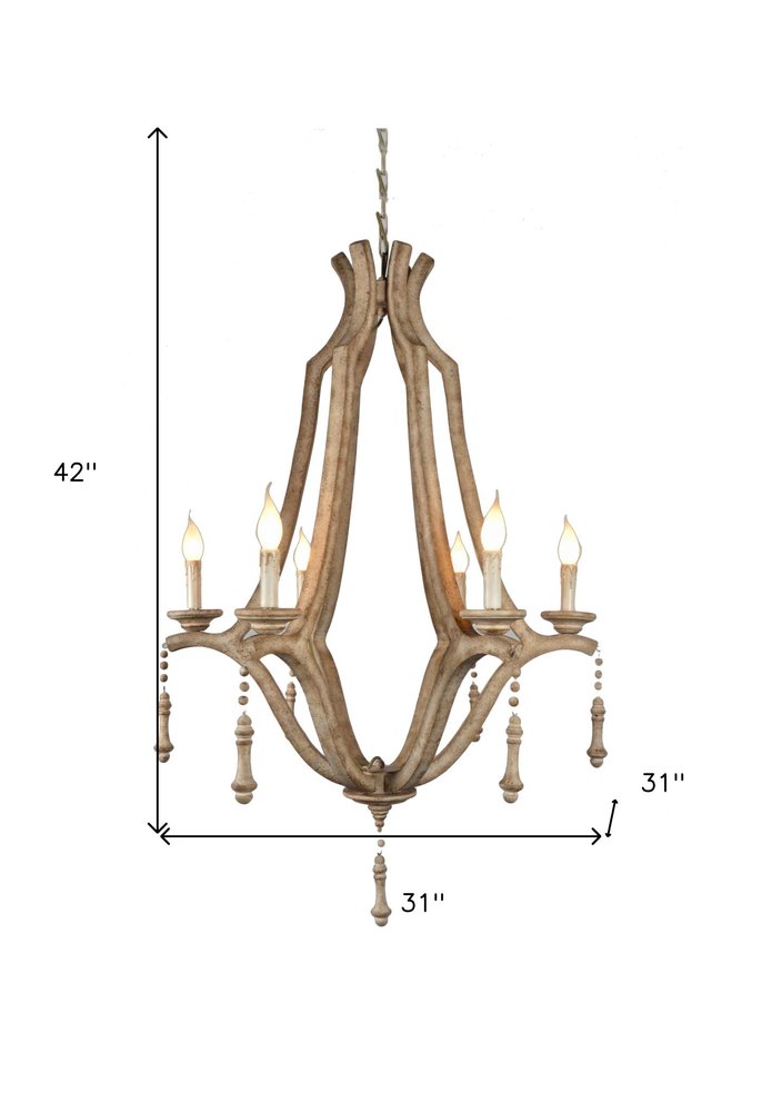 Brown Candle Style Six Light Metal Chandelier