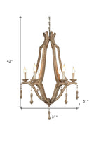 Brown Candle Style Six Light Metal Chandelier