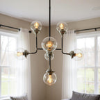 Silver Sputnik Eight Light Metal Chandelier With Clear Shades
