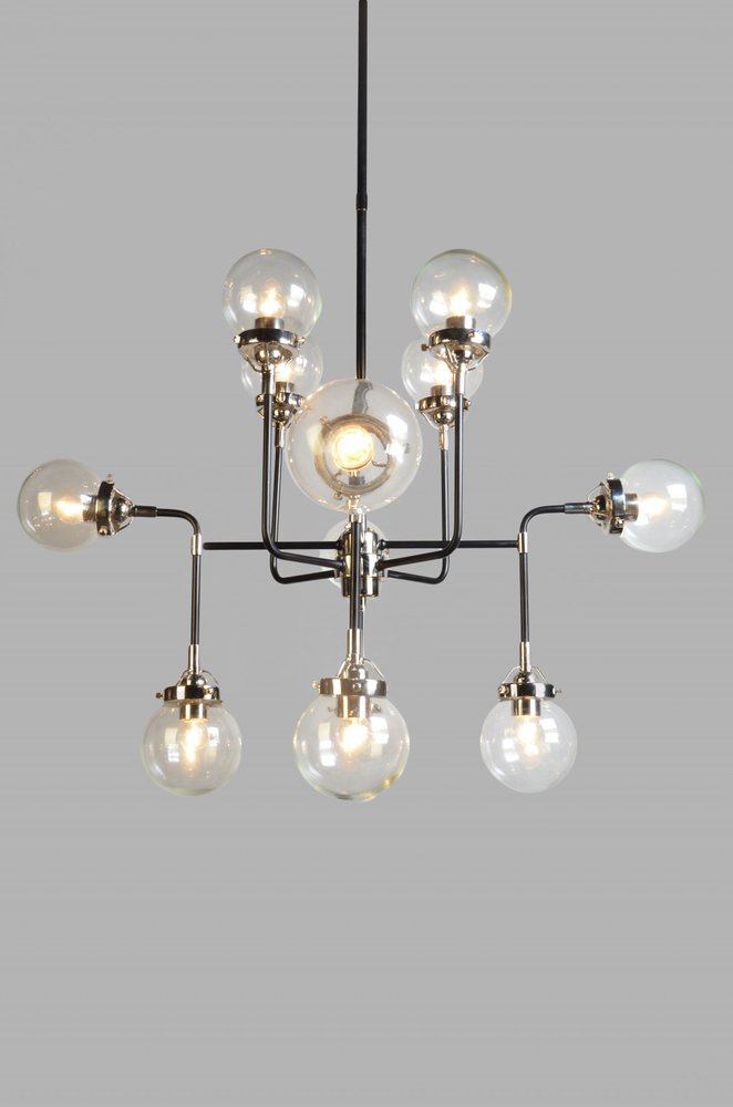 Black And White Sputnik Eight Light Metal Chandelier With Clear Shades