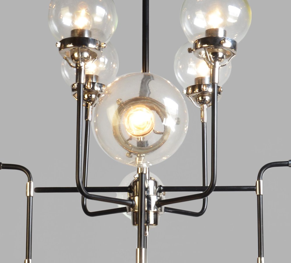 Black And White Sputnik Eight Light Metal Chandelier With Clear Shades