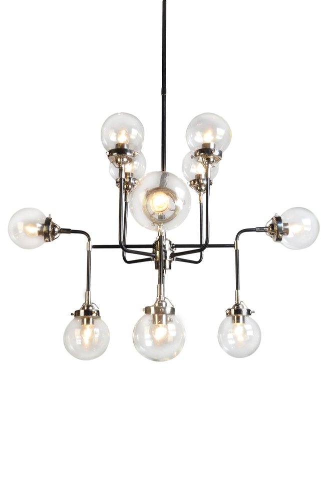 Black And White Sputnik Eight Light Metal Chandelier With Clear Shades