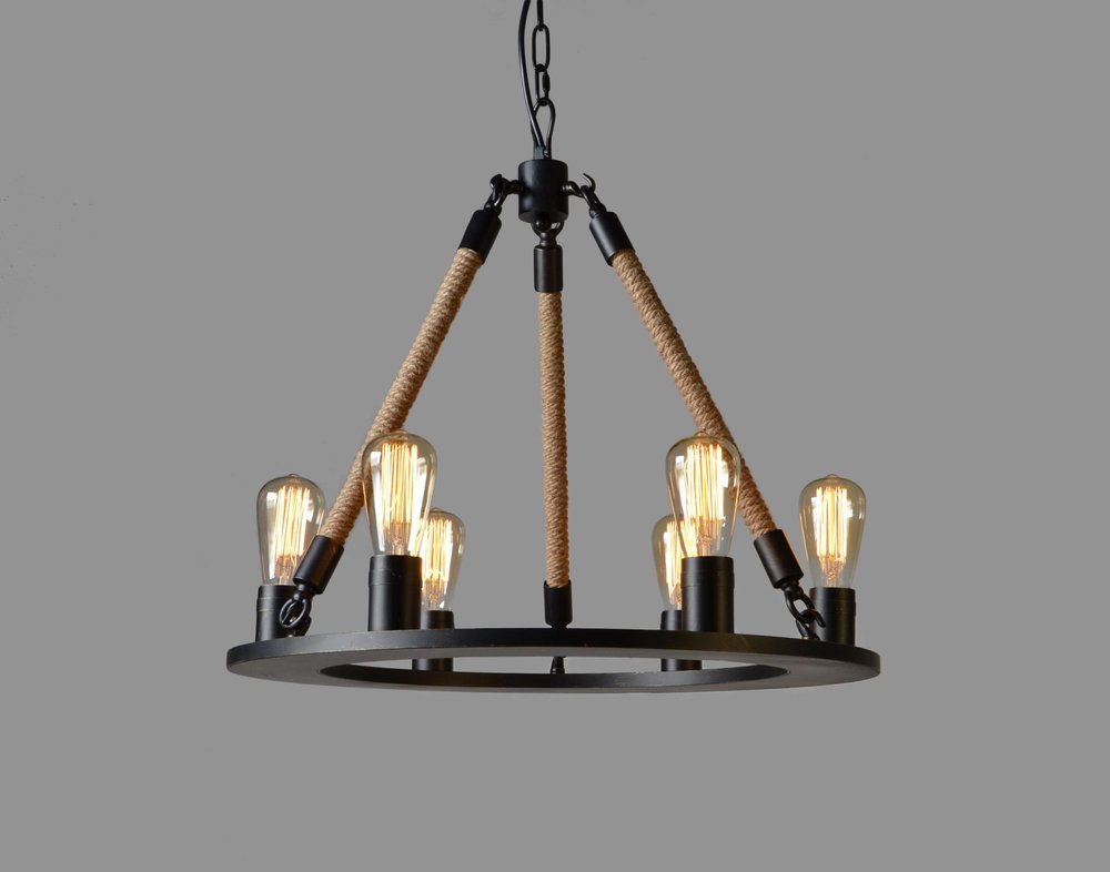 Brown And Black Unique Statement Six Light Metal Chandelier