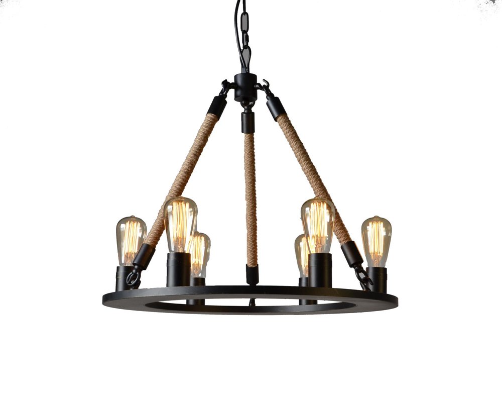 Brown And Black Unique Statement Six Light Metal Chandelier