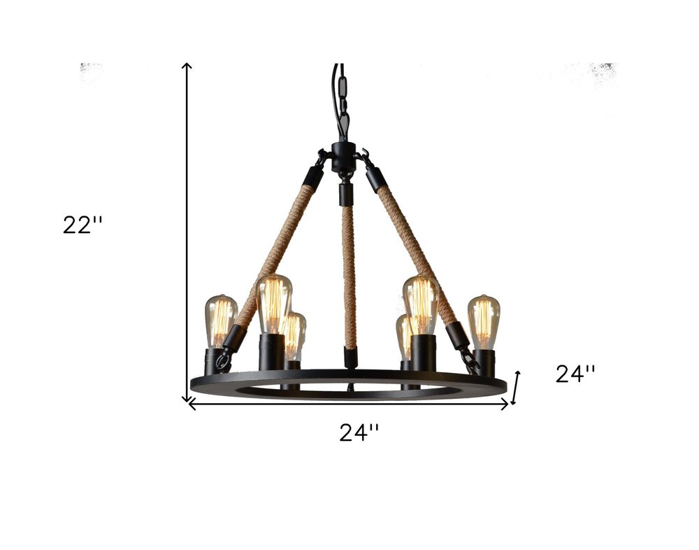 Brown And Black Unique Statement Six Light Metal Chandelier