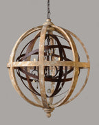 Brown Unique Statement Five Light Wood Chandelier With Brown Shades