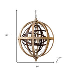 Brown Unique Statement Five Light Wood Chandelier With Brown Shades