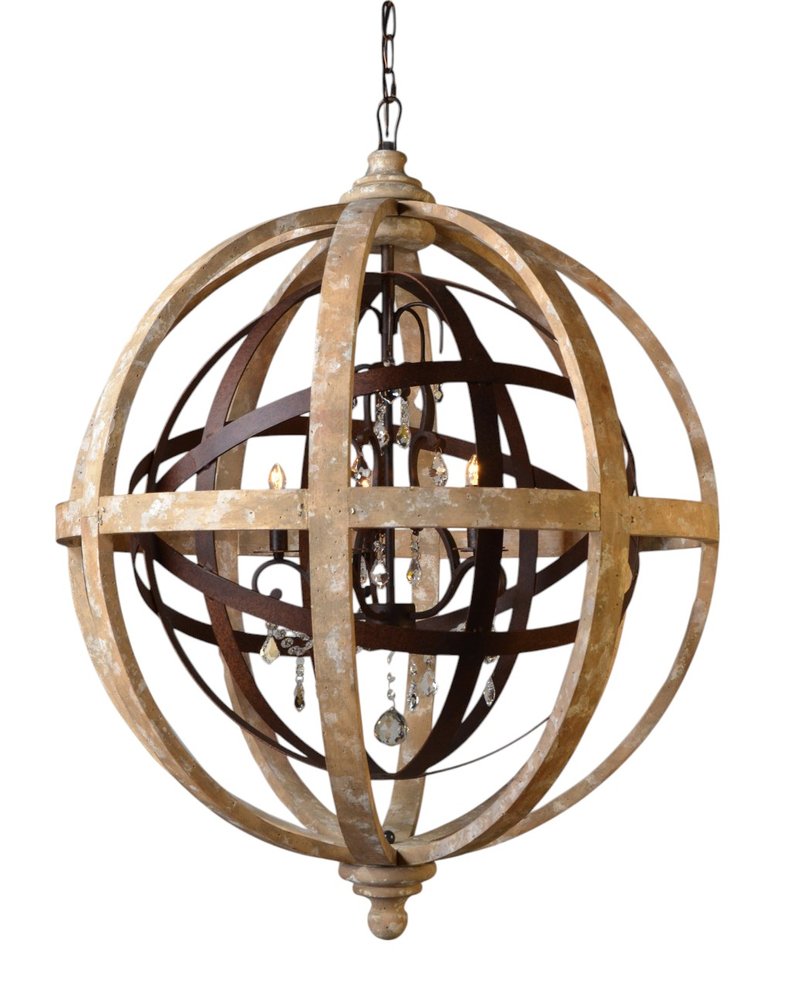 Brown Unique Statement Five Light Wood Chandelier With Brown Shades