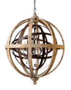 Brown Unique Statement Five Light Wood Chandelier With Brown Shades
