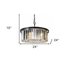 Black Unique Statement Six Light Metal and Crystal Glass Chandelier With Clear Shades